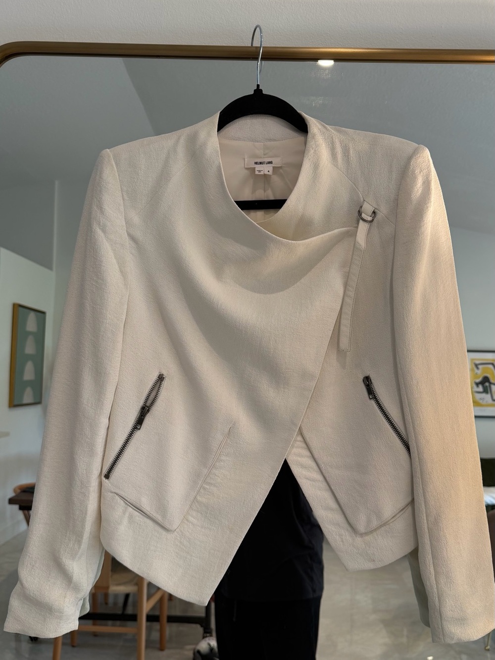 Helmut Lang White Draped Open-Front Blazer Jacket